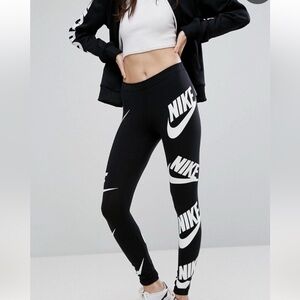 Nike Black Leggings with White All-Over Logo